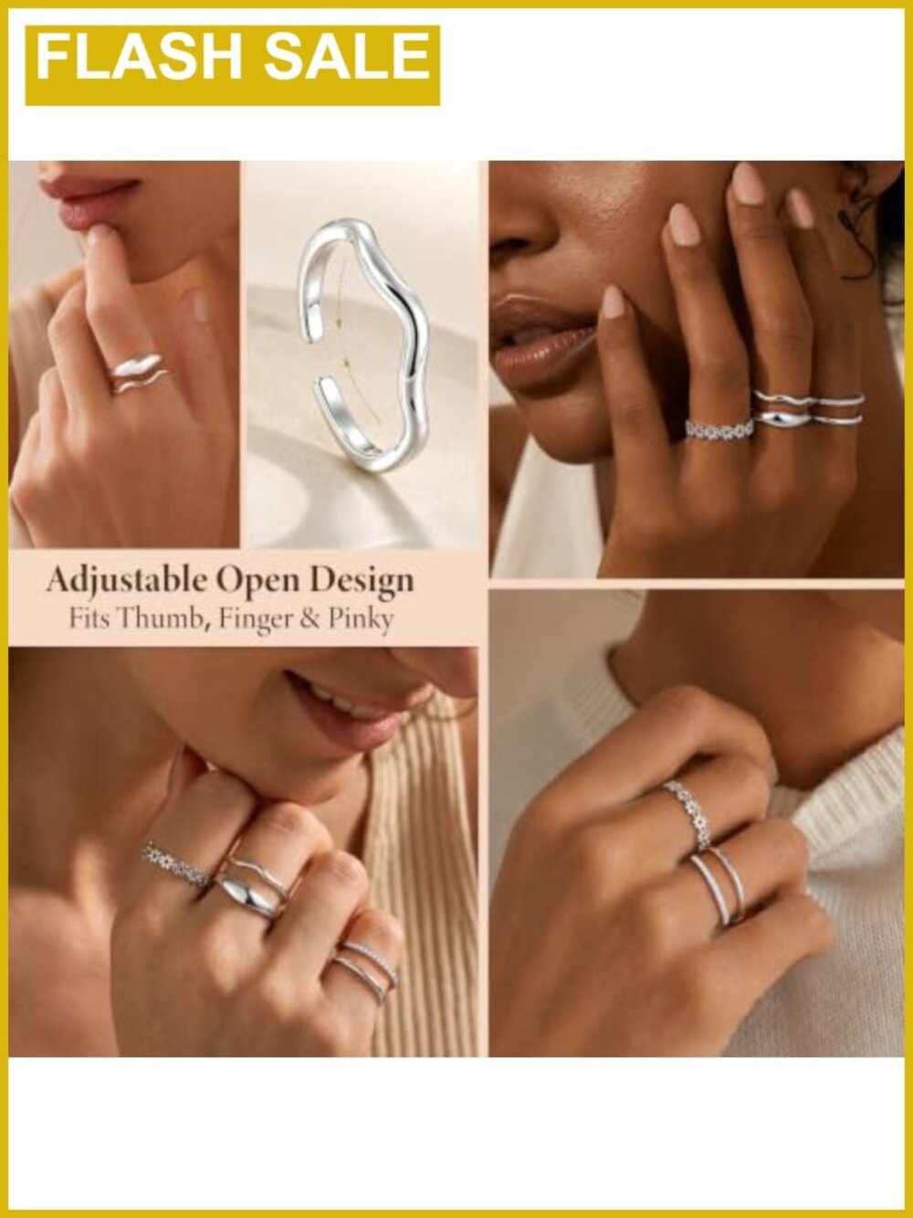14K Gold Plated Stackable Rings Set Adjustable Thumb Rings - Picture 2 of 6